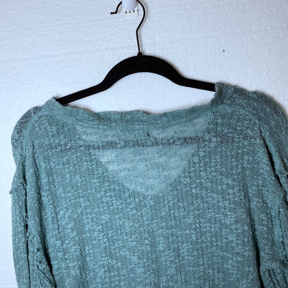 We The Free People S Blue Ocean Air Hacci Pullover Knit Top Lightweight V-Neck - Picture 5 of 10